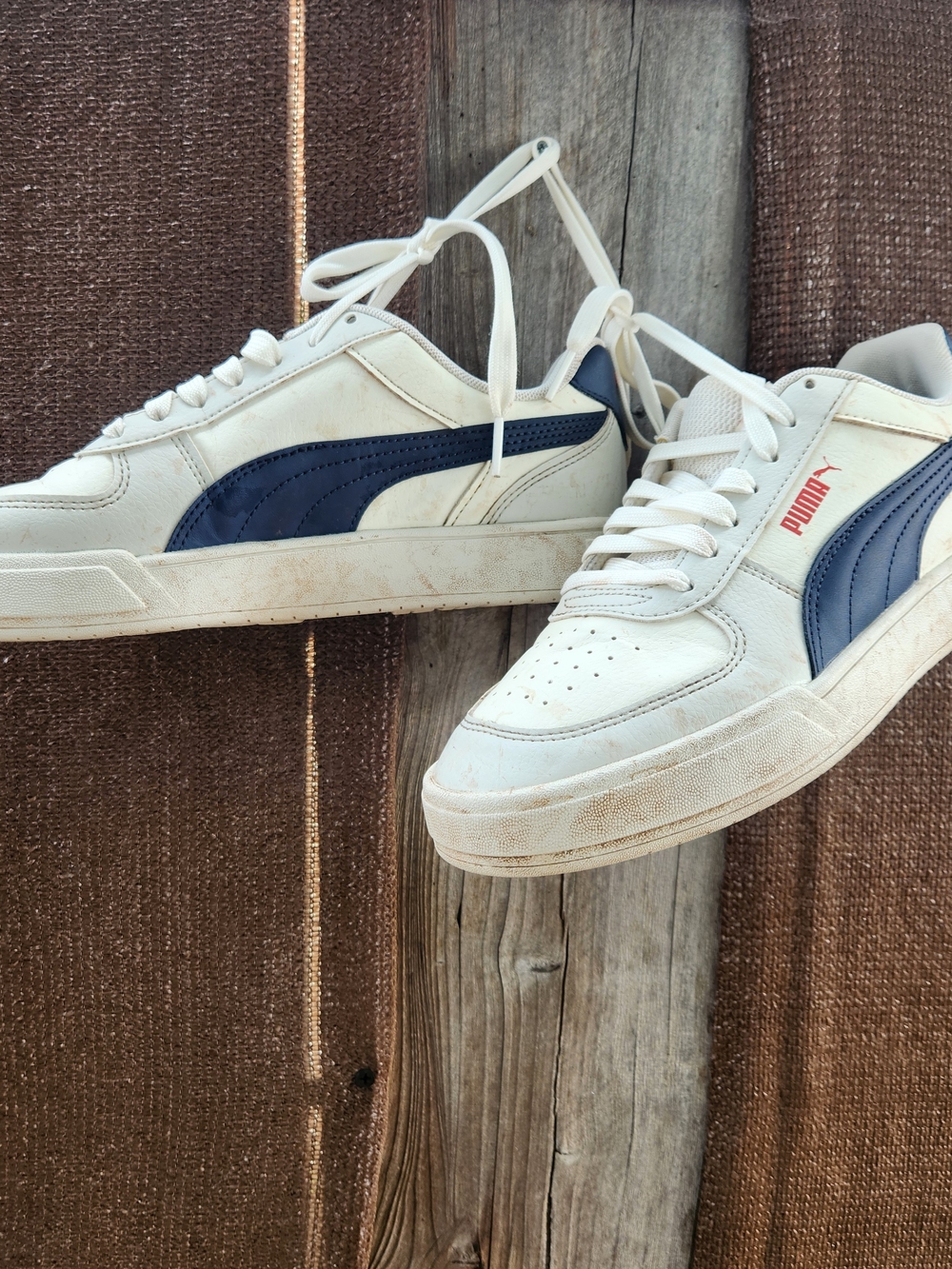 Puma Caven women's White Sneakers with Navy Formstrip and Red Branding